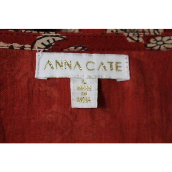 ANNA CATE Sz L Large Rust Rose Floral Cotton Block Print Dress - Picture 3 of 10